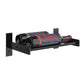 Matte black wall-mounted wine bottle holder with horizontal bottle and side brackets