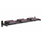Wall-mounted 3-column wine bottle rack side angled view with patterned bottle sleeves
