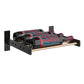 Single-column wine bottle wall rack with dark bottles and light wood rail on matte black