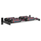 Wall-mounted wine rack with two bottle slots, black support bracket and bottle rests