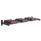 Wall-mounted 3-column wine bottle rack angled view with black circular cradle holders