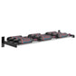 Wall-mounted 3-column wine bottle rack with black and red patterned bottle cradles