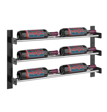 Three-row wine rack wall with two bottle columns and side mounting brackets