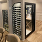 Black 2-column wine wall cabinet with open glass door and multiple bottle slots