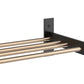 1-column wine wall rack with bronze-toned bars and dark black top support