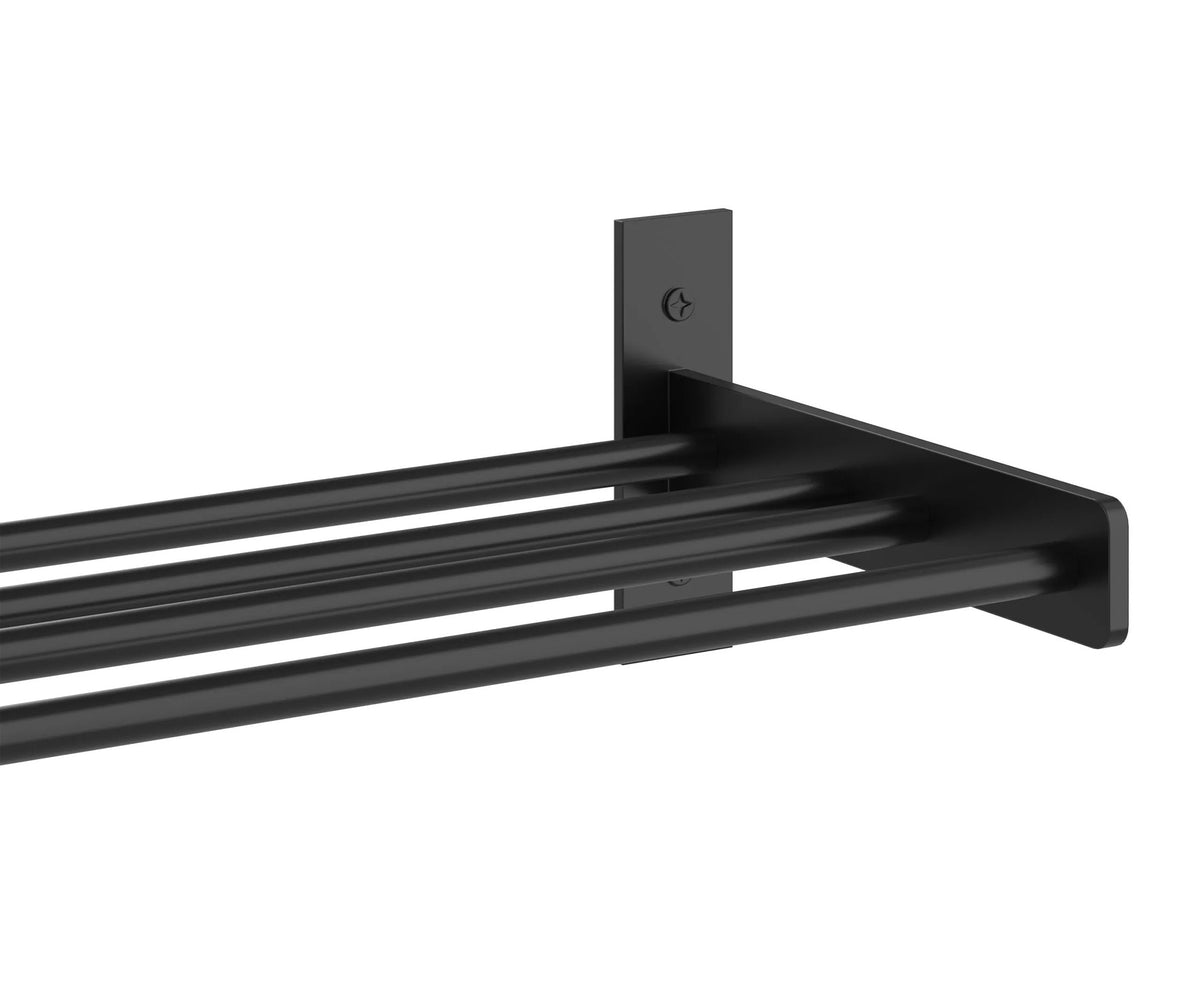 1-column wine wall rack with glossy black bars and three-row bottle support channel