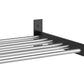 1-column wine wall rack with silver-toned bars and matte black corner bracket