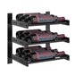 Three-bottle wine wall rack with black metal frame and horizontal bottle rests