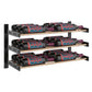 Wall wine bottle display rack with black frame, two columns, and three bottle rows