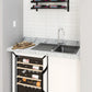 Wall wine bottle rack mounted under a countertop with bottles in three rows