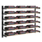 3-column wine wall rack with warm bronze shelf rails holding multiple wine bottles