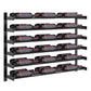 3-column wine wall rack with gold-toned rails holding wine bottles across rows