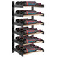 Black wine bottle wall rack with bronze-tone horizontal bottle holder rails