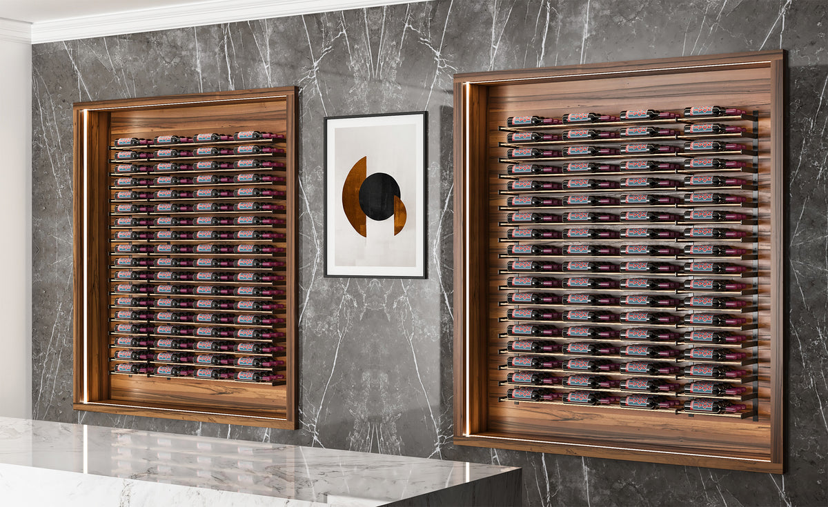 45-inch wine wall bottle rack, bronze frame, holds red wine bottles in one column