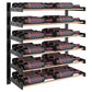 Evolution wine wall two-column rack in matte black with multiple wine bottles on bars