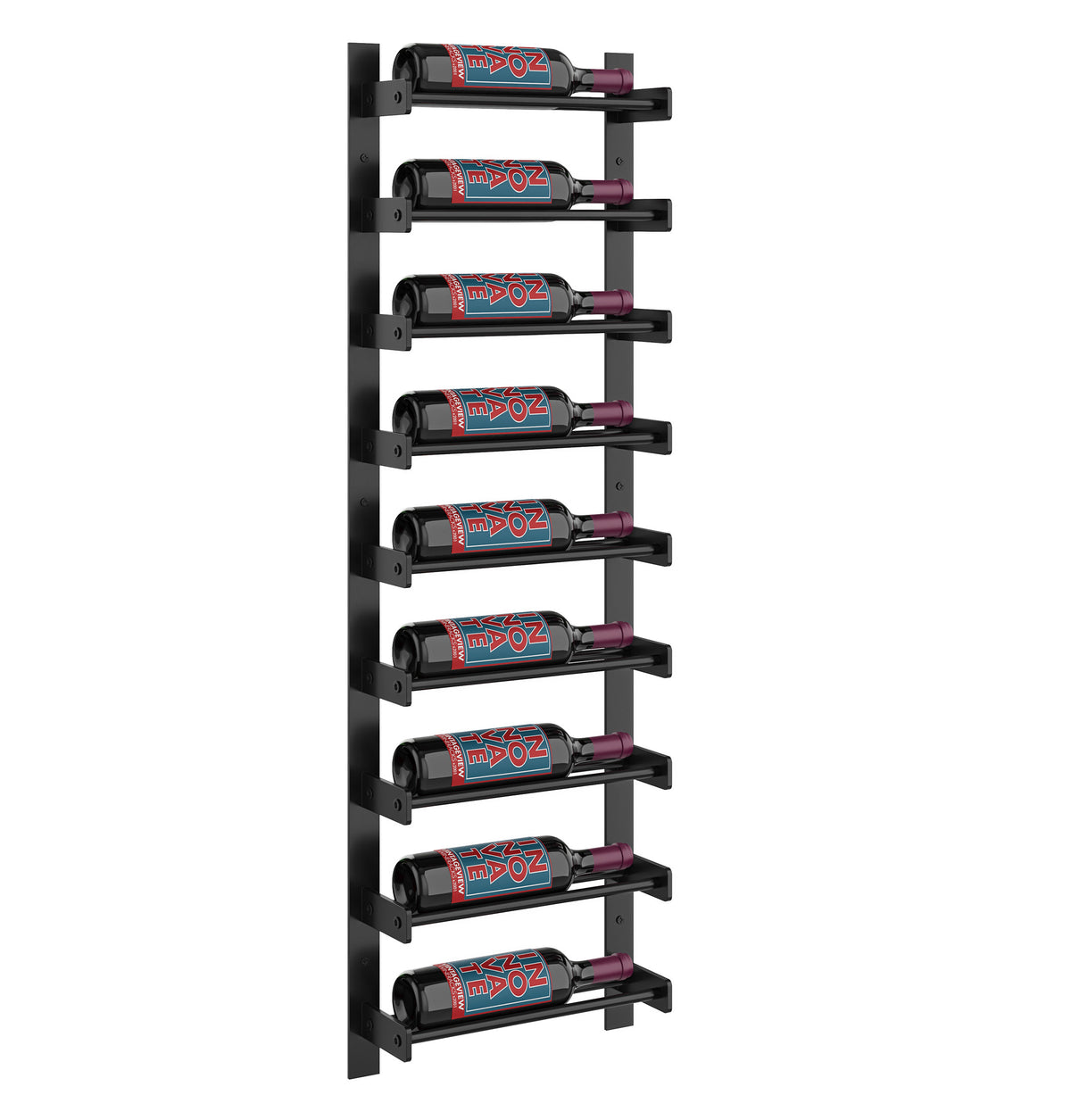 45-inch wine wall rack, single column, black metal bottle holders