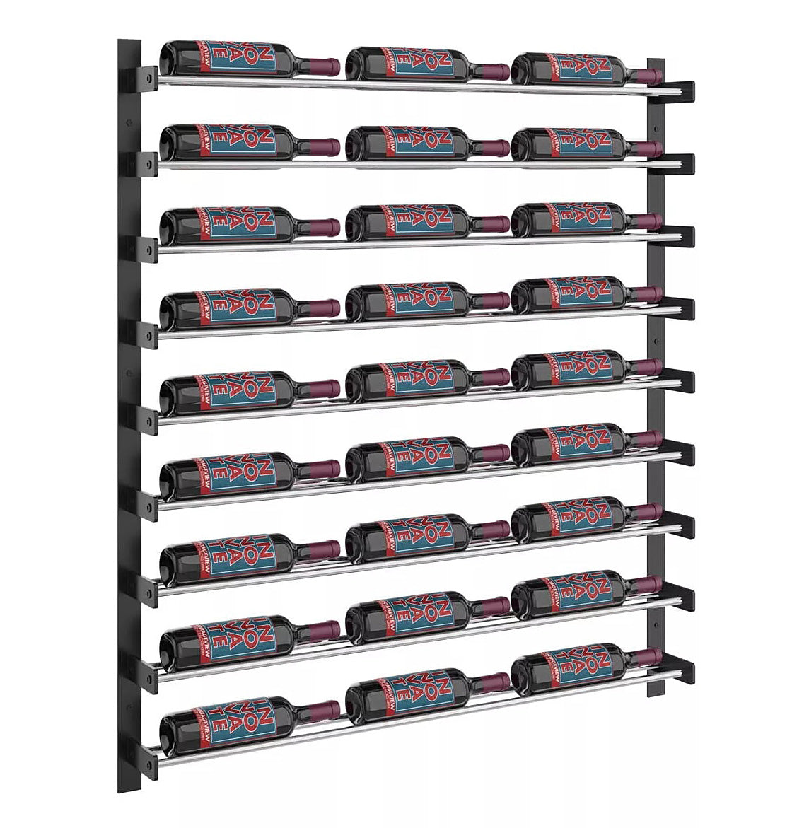 45-inch wine bottle wall rack showing multiple bottle slots with metal side brackets