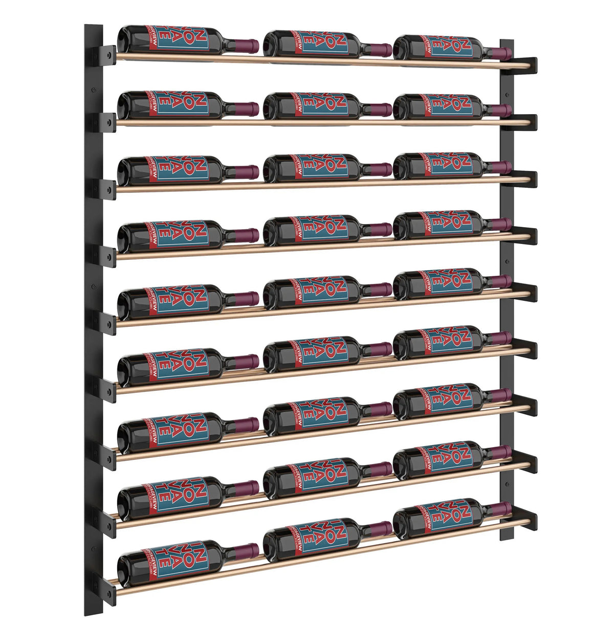 45-inch wine bottle wall rack holding multiple bottles on horizontal metal rails