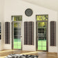 Wall-mounted wine bottle racks in three columns, each filled with red wine bottles