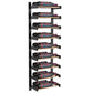 Matte black wine wall bottle rack with horizontal rails and red wine bottles