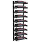 Matte black wine wall bottle rack with horizontal cradles, holding red bottles