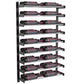 Matte black 2-column wine bottle rack with bottles loaded on multiple horizontal bars