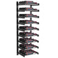 Matte black wine wall rack with bottle slots, holding red bottles upright