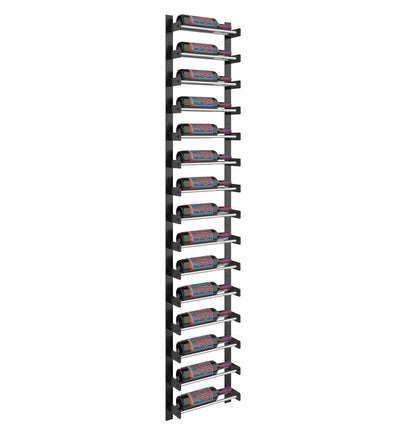 Single-column wine bottle rack angled view with matte black metal bottle holders