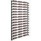 Wine bottle display wall rack with multiple bottle rows and dark bottles in holders