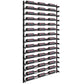 Black wine bottle wall rack with stacked holder rows holding dark bottles