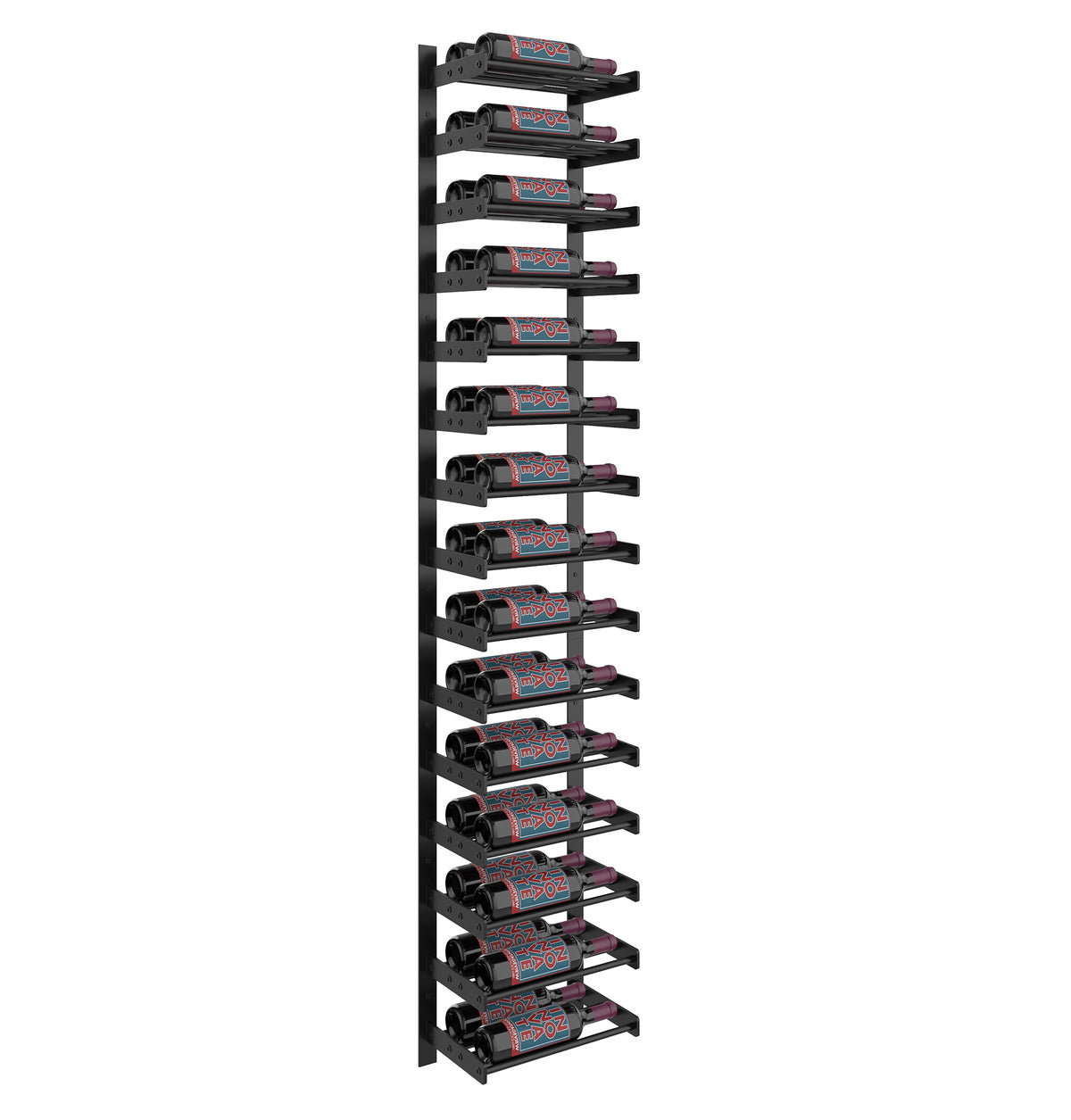 Single-column wine bottle rack front view with matte black curved supports