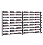 Black wine bottle rack grid with side support posts and horizontal bottle cradles