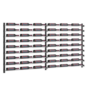 Black wine bottle rack grid with side support posts and horizontal bottle cradles