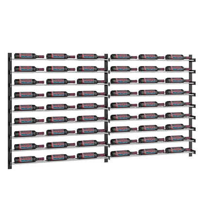 Black wine bottle rack grid with side support posts and horizontal bottle cradles