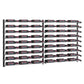 Wall-mounted wine bottle storage grid in black with bottle cradles across multiple rows