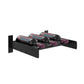 Black wall-mounted cork wine bottle ledge rack with three bottles on rests