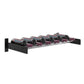 Side view of wine wall cork ledge rack with black back plate and bottle neck holders