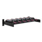Wine bottle wall cork ledge with black frame and multiple bottle holders in a row