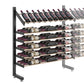 Single-sided display rack in black finish with front rows of bottles and shelf rails