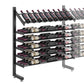 Single-sided display rack with black uprights and presentation shelves, bottles lined in rows