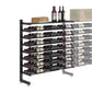 Single-sided wine rack with shelf, matte black frame, bottles and boxed items on top