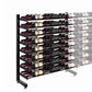 Single-sided wine bottle display rack with black metal frame holding assorted bottles