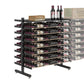 Freestanding double-sided wine rack with metal frame and multiple bottle rows