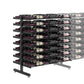Matte black double-sided bottle display rack with multi-tier rows for bottles on pegs