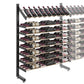 Single-sided display rack, side front view with multiple bottle slots and labeled bottles