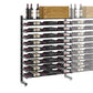Single-sided wine display rack with shelf, matte black frame, multi-row bottle storage