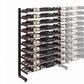 Single-sided wine display rack with black frame, multiple rows of bottles, front view