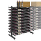 Double-sided wine rack with shelf bar top and bottles on staggered levels