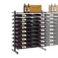 Side view of double-sided wine display rack with long shelf and bottle lineup