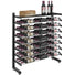 Single-sided wine bottle display rack with shelf, matte black frame and wine bottles with box